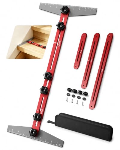 BRL Adjustable Stair Tread Template Tool Set (8/12/16 in) — Red & Grey
