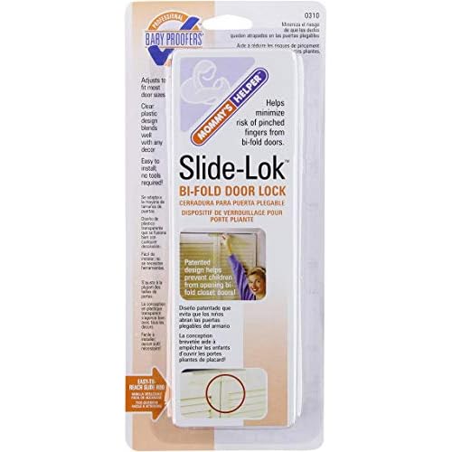 Mommy's Helper Slide-Lok Bi-Fold Door Lock, Baby Lock (Pack of 1), Closet Locks for Double Doors, Fits Most Doors - Included Shim Makes Tighter Fit for Thin Doors