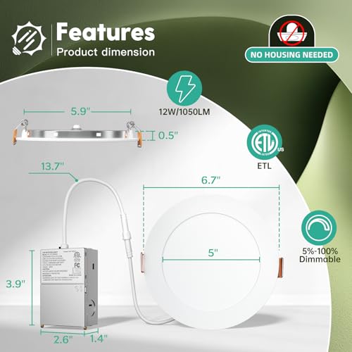 FREELICHT 6 Inch LED Recessed Light 24 Pack, 5 CCT Dimmable, 1050LM, Easy Install