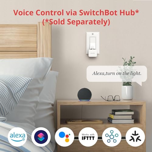 SwitchBot Bluetooth Button Pusher for Rocker & One-Way Switches, App & Timer Control, No Tools, Optional Hub, White