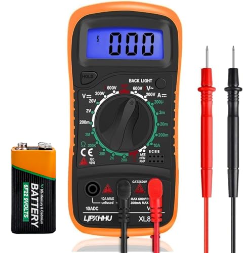Orange & Black Digital Multimeter Volt & Current Tester 2000 Counts with Leads Backlight LCD