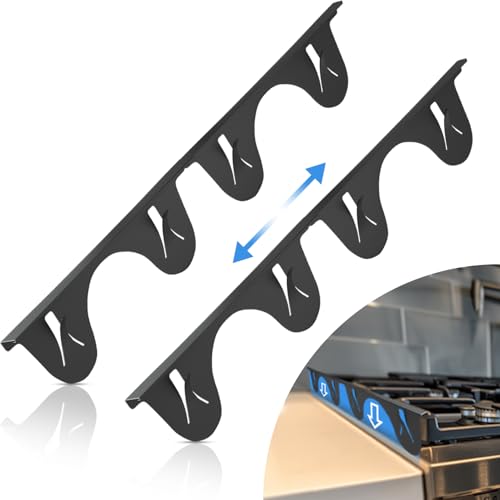 WKWWKW Stainless Steel Stove Gap Cover 13.8–27.5 in, Black, 2 Pack – L-Shape, Heat Resistant & Easy Clean