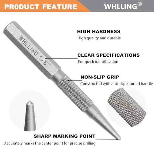 4-Piece Nail Setter Punch and Center Punch Set, Heat Treated Alloy Steel with Knurled Grip Most Commonly Used Sizes for Carpenters Woodworkers