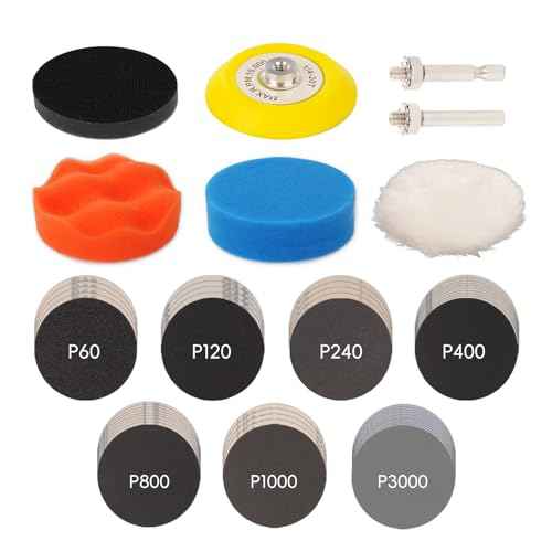 57pcs Polishing and Sanding Kit for Headlight Restoration 3 Inch Sanding Discs with 7 Grit Sandpapers (60 to 3000) for Automotive, Wood, Metal & DIY Projects