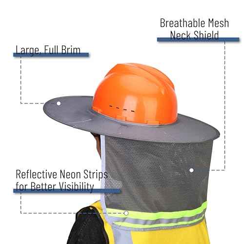 UNCO- Hard Hat Sun Shield, Grey, Full & Standard Brim Mesh Sunshade High Visibility Reflective, Hard Hat Sun Shade, Hard Hat Accessories, Hard Hat Visor, Hard Hat Shade, Hard Hat Neck Shade