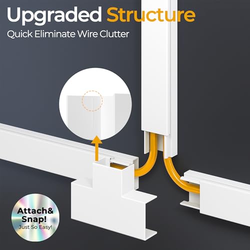 Wuitaouy 56.7in Cable Management Raceway Wall Cord Cover, Paintable, Self-Adhesive for 2-4 Wires, White