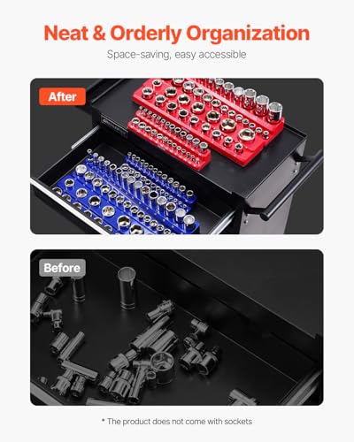 VEVOR 6PCS Magnetic Socket Organizer Set with Clear Labels, 1/4''-1/2'' Metric & SAE, Blue & Red Variation