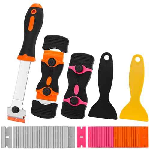 2 Pcs 2-in-1 Razor Blade Scraper Tool with 30Pcs Plastic Blades, 30Pcs Metal Blades and 2Pcs Plastic Cleaning Scrapers for Decals, Stickers, Labels, Caulk, Adhesive, Paint Removal