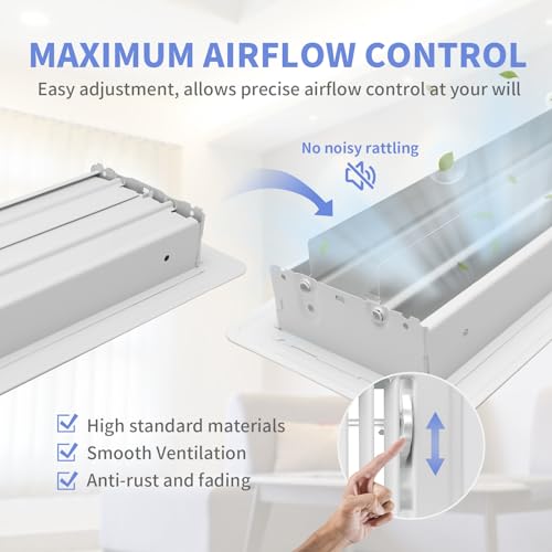 Howeall 4x10 White Floor Register - Heavy Duty Steel Vent Cover with Adjustable Airflow
