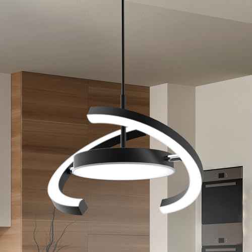 FIMEI LED Saturn Pendant Lights, 3000-6000K Dimmable Adjustable Hanging Chandelier Saturn Ring Design for Dining Room Kitchen Island Entryway Bedroom Foyer Black (Black, 1)
