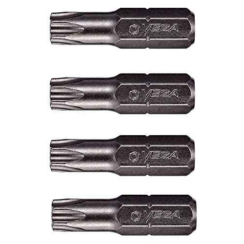 VEGA T25 TORX Security Bits. Professional Grade ¨ù Inch Hex Shank TORX T-25 S2 Steel 1" Security Bits. 125TT25A-4 (Pack of 4)