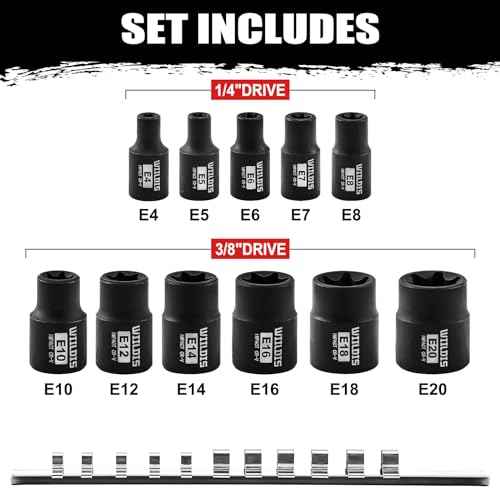 11-Piece E-Torx Socket Set, 1/4" & 3/8" Drive, E4-E20 Torque Socket Set