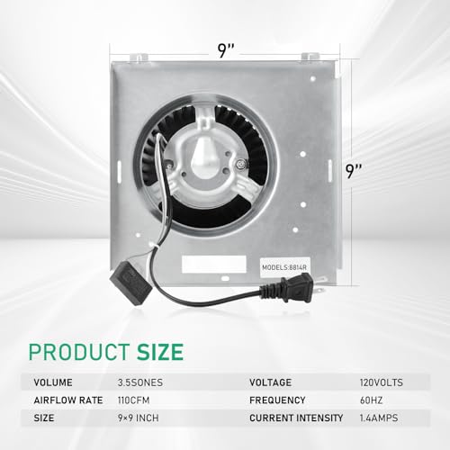 Motoasis Upgrade Model 8814R 110CFM Bathroom Fan Motor Replacement - Compatible with Nutone 9" x 9" Units