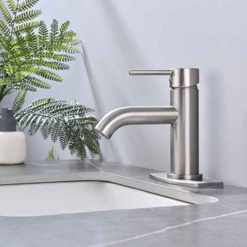 Single Handle Bathroom Faucet with Metal Drain Assembly and Escutcheon, Brushed Nickel