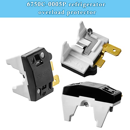 Mudder 2Pcs PTC Starter Relay 4.7Ω & 6750C-0005P Overload Protector for Refrigerator