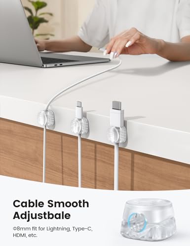 Lamicall 6 Pack Clear Cable Organizer Clips - Spring Locking Wire Holders for Desk & Household Wires