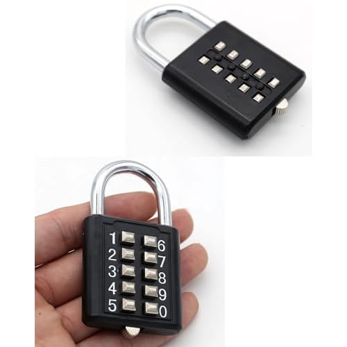 ZENG 10-Button Combination Padlock ? Pre-Set 5-Digit Unchangeable Code, Hardened Steel Shackle for Gym Lockers, Toolboxes, Fences(Black-1pcs)
