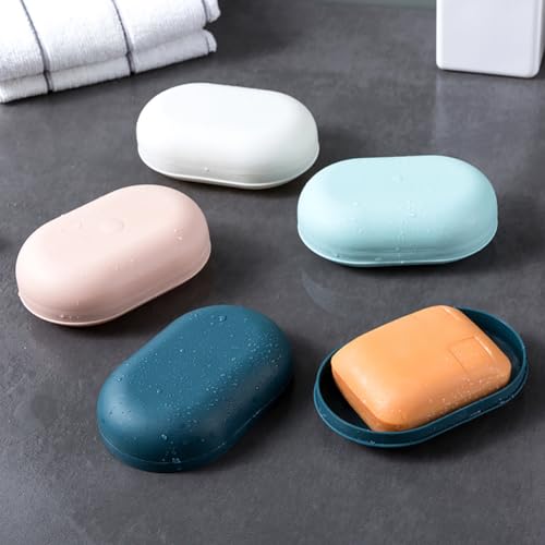 4Pcs Plastic Soap Dishes with Lids - Bathroom & Kitchen Soap Holders, 11.5 x 7.2 cm