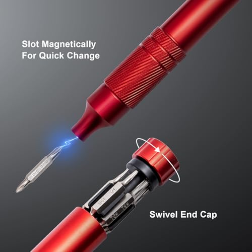 24-in-1 Precision Screwdriver Set, Magnetic Multi Bit Mini Screwdriver Set, Pen Style Repair Tool Kit for Eyeglass, Watch, Computer, Jewelry, Laptop, Phone and Electronic (Red)