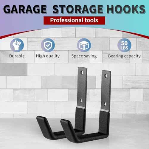 Heavy Duty Wall Mount Hooks, Utility Hooks, Tool Organizer - Steel Garden/Garage Hose Hanger U Hooks (2, Small)