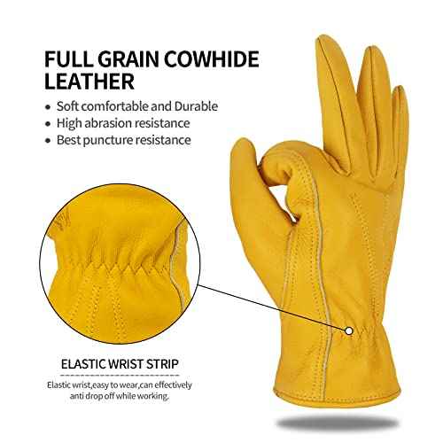 Leather Work Gloves for Men & Women, Reinforced Durable Gardening Gloves,Cowhide Work Gloves,Puncture & Cut Resistant