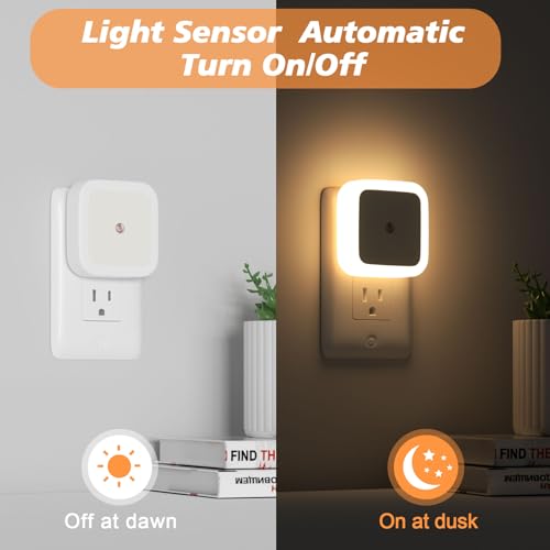 Sujeet Warm White Night Light Pack of 8 Plug-in Wall Night Lamps Dusk to Dawn LED