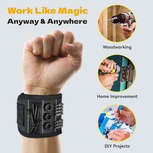 Magnetic Wristband for Tools, Father, Colleague, Built-in 15 Magnets, Adjustable Size, Suitable for Fixing with Screws, Nails and Wrenches (2)