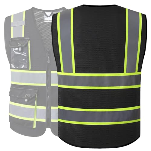 JKSafety Hi Vis Reflective Safety Vest Large Black for Men and Women JK220