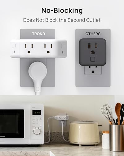 TROND 1 Pack White Surge Protector Outlet Extender with 4 AC Sockets and 900J Surge Protection