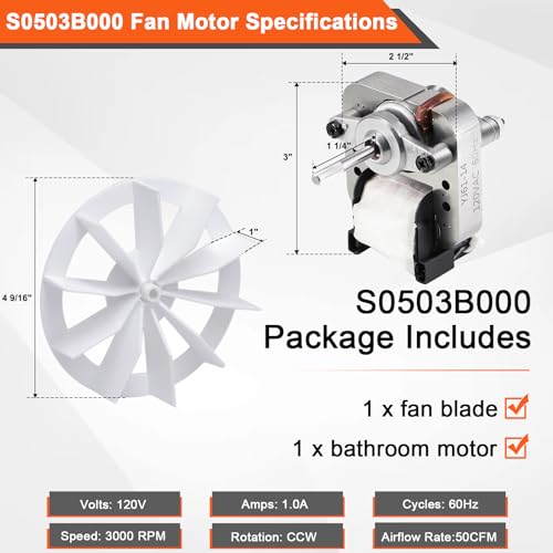 Hiorucet Bathroom Exhaust Fan Motor S0503B000 Replacement for Broan Nutone 763RLN, 769RL B, 70 CFM, Quiet Copper Motor, Without Bracket