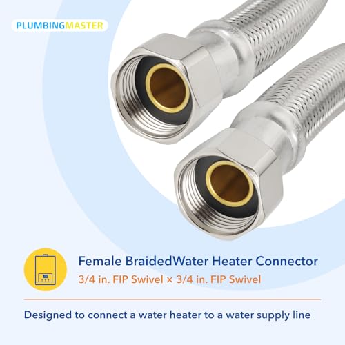 24-Inch Stainless Steel Water Heater Connector Hose 3/4 FIP x 3/4 FIP 2 Pack