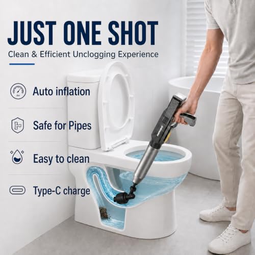 AMPFORCE Ink Black Electric Toilet Plunger High-Pressure Drain Unclogger