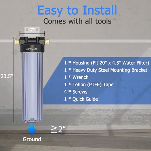 20x4.5 Inch Whole House Water Filter Housing for Sediment & Carbon Filters