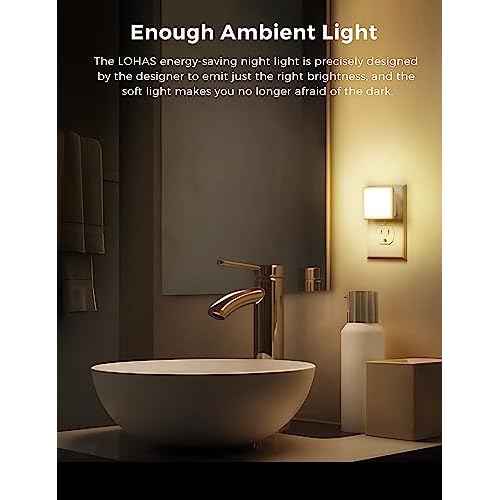 L LOHAS LED Night Lights Plug into Wall 2-Pack, 0.3W Plug in Night Light, Dusk to Dawn, 3000K Soft White, Bright Nightlight Auto-On/Off, for Adults Kids Room Bedroom Bathroom Hallway Kitchen, Non-Dim