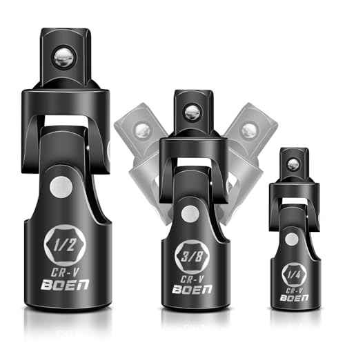 BOEN Universal Joint Socket Adapter Set | 3-Piece Ball Spring Design 1/2", 3/8", and 1/4" U-Joint Drive | Chrome Vanadium Steel Universal Joint Set