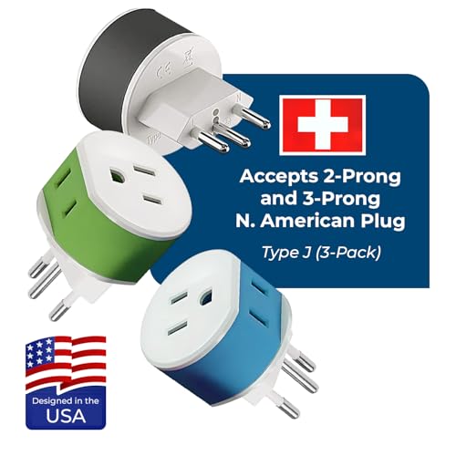 OREI Switzerland Power Plug Adapter Type J-Switzerland 3 Pack for US Devices