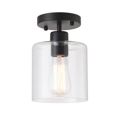 KLSS Black Modern Semi Flush Mount Ceiling Light,Rustic Ceiling Light Fixture for Closet Hallway Entryway,Matte Black Finish (1 Pack)