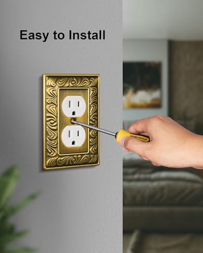 Treewell 6-Pack Antique Brass Paisley Pattern Metal Outlet Cover Plates - Double Duplex Switch Plate