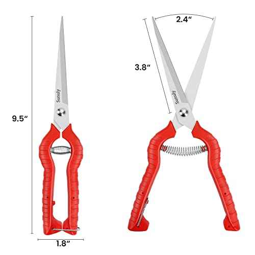 Extra Long Pruning Shears, Gardening Hand Pruners with Stainless Steel Blades, Garden scissors for Arranging Flowers, Trimming Plants, Harvesting Herbs, Fruits or Vegetables, 9.5IN