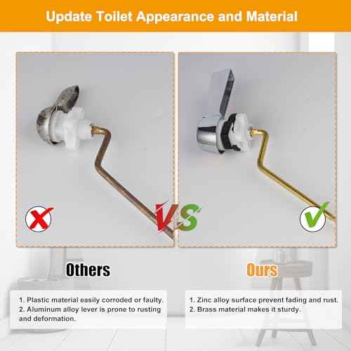 Hibbent Universal Metal Side Mount Toilet Handle Replacement Kit, Brass Toilet Flush Tank Lever with Stainless Steel Flapper Chains for Most Toilets, Chrome Finish