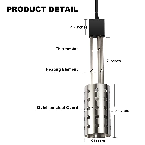 1500W Waterproof Bucket Water Heater with Thermostat for Home & Camping