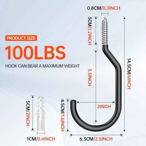 8-Pack Heavy Duty Bike Hook, Loading Capacity 100 LBS, 6 inch, Bike Hooks for Garage Wall and Garage Ceiling