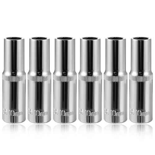 6-Pc 10mm Deep Sockets, 6-Point, 3/8-Inch Drive - Heavy Duty & Affordable Chrome Vanadium Steel, Fits Snap-on, Craftsman, DeWalt - Metric Standard Socket for Auto Repair, DIY & More
