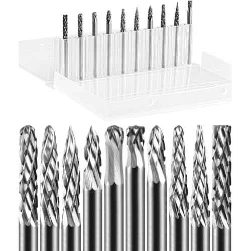 10 Pcs Carbide Burr Set 1/8" Shank Compatible with Dremel Bits Rotary Tools Attachment Kit Rasp Drill File Accessories Metal Wood Stone Steel Grinding Carving Cutting Polishing Solid Tungsten