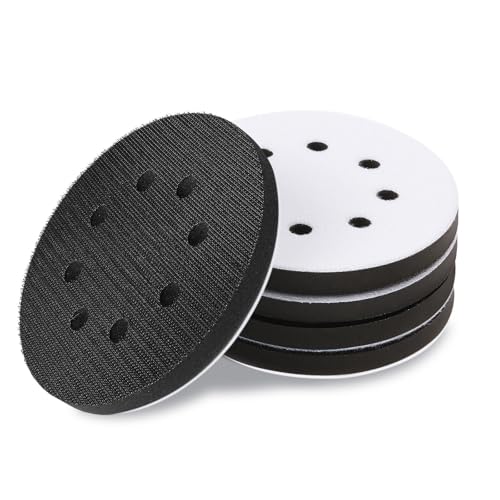 5 Packs 5 Inch Foam Sanding Pads, Flexibility & Durability, Premium 8 Holes Sponge Cushion Buffer Backing Pad, Less Clogging, Hook and Loop Soft Density Interface Pads, Strong Adhesion