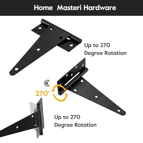 HOME MASTER HARDWARE 10-Inch Black Heavy Duty Gate Hinges 6 Pack, T-Style Outdoor Door Hardware