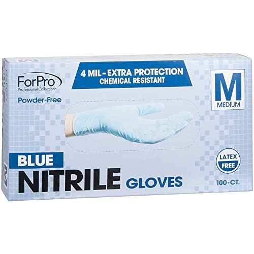 ForPro Professional Collection Disposable Nitrile Gloves, Chemical Resistant, Powder-Free, Latex-Free, Non-Sterile, Food Safe, 4 Mil, Blue, Medium, 100-Count