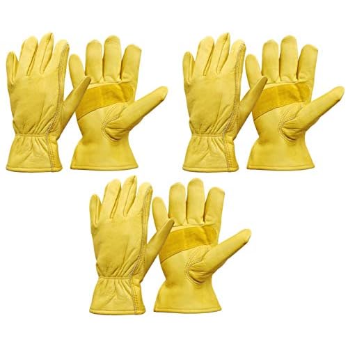 Nobrand Leather Work Gloves Stretchable Wrist Tough Cowhide Safe Working Glove (3, Large)