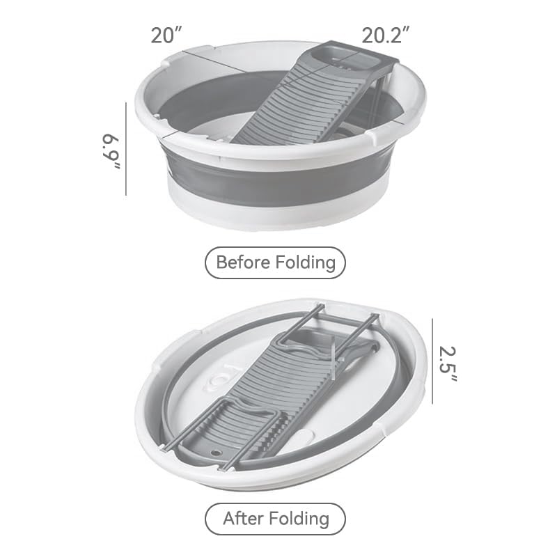 MEOENFT Gray Large Collapsible Laundry Basin with Removable Washboard