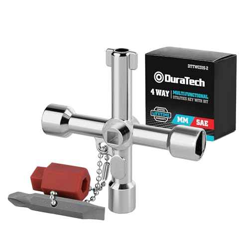 DURATECH 4 Way Sillcock Key with Bit, Multi-functional Water Key, Cross Key, 1-Pack, for Valve, Faucet, and Spigots